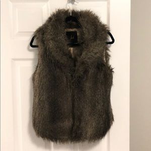 Brown Faux Fur Vest with Collar